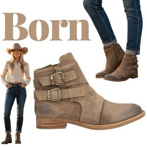 NEW Born Distressed Taupe Leather Ankle Booties Boots Brown Tan Women’s 8 M NIB